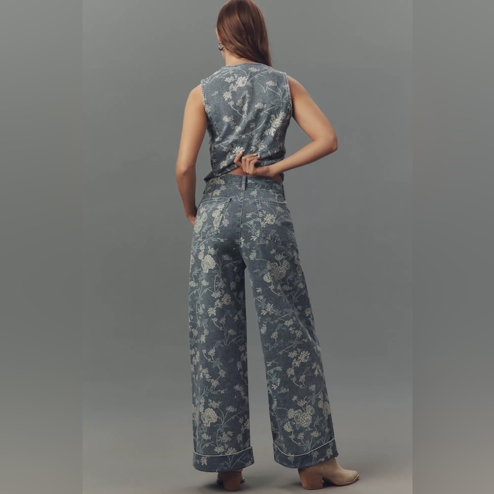 NWT! Anthropologie Leon Double Hem High-Rise Wide-Leg Cuffed Jeans 🛼 - Picture 3 of 4